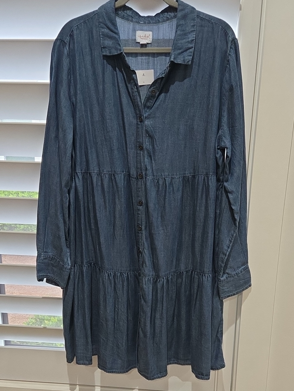 Denim Tiered Shirt Dress - Size XL
